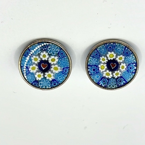 Rare Nicolis Cola Vermeil Sterling Round Millefiori Murano Glass Clip Earrings - Picture 5 of 13
